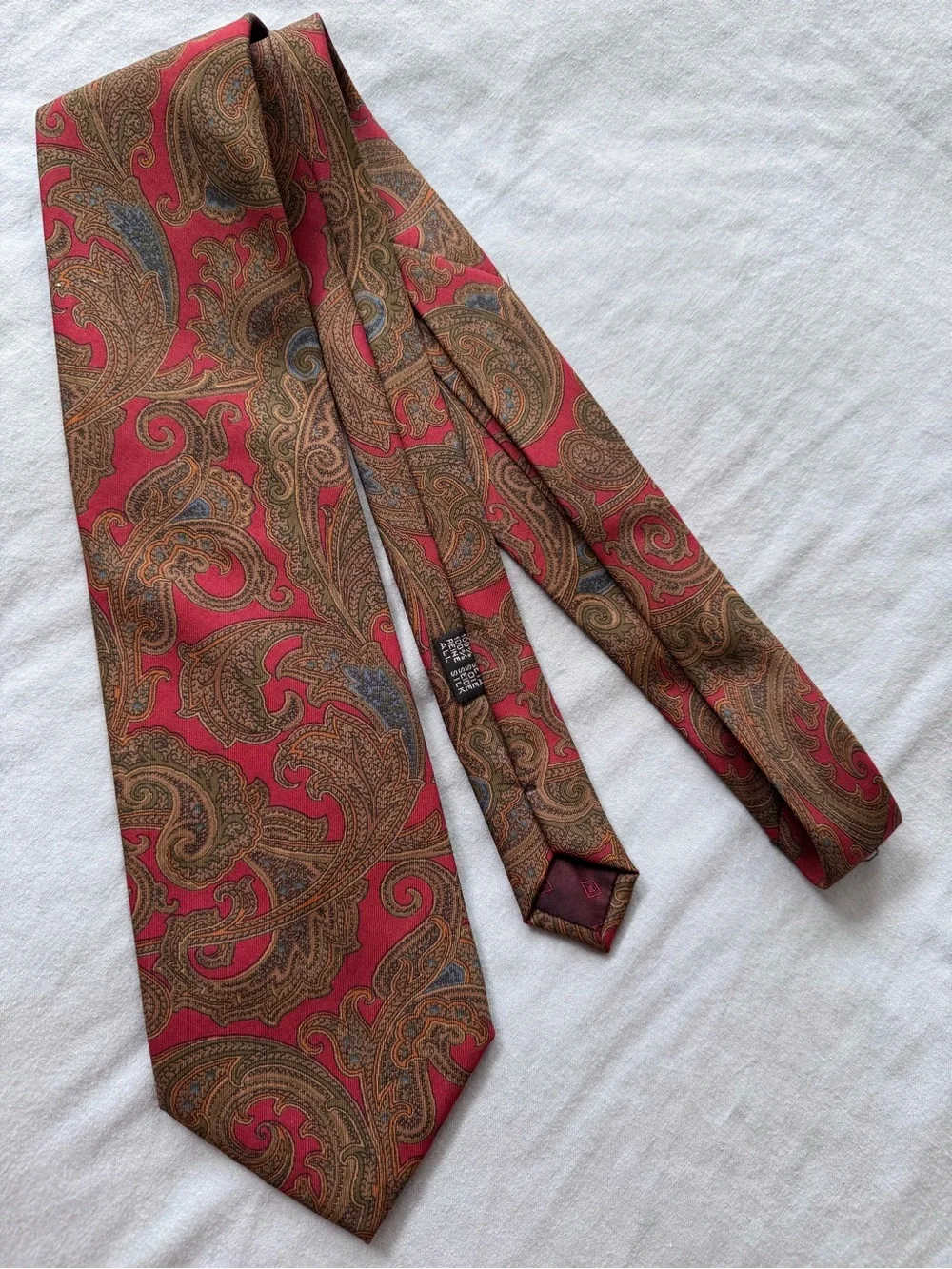 Paisley Silk Tie in Red and Brown - Unbranded